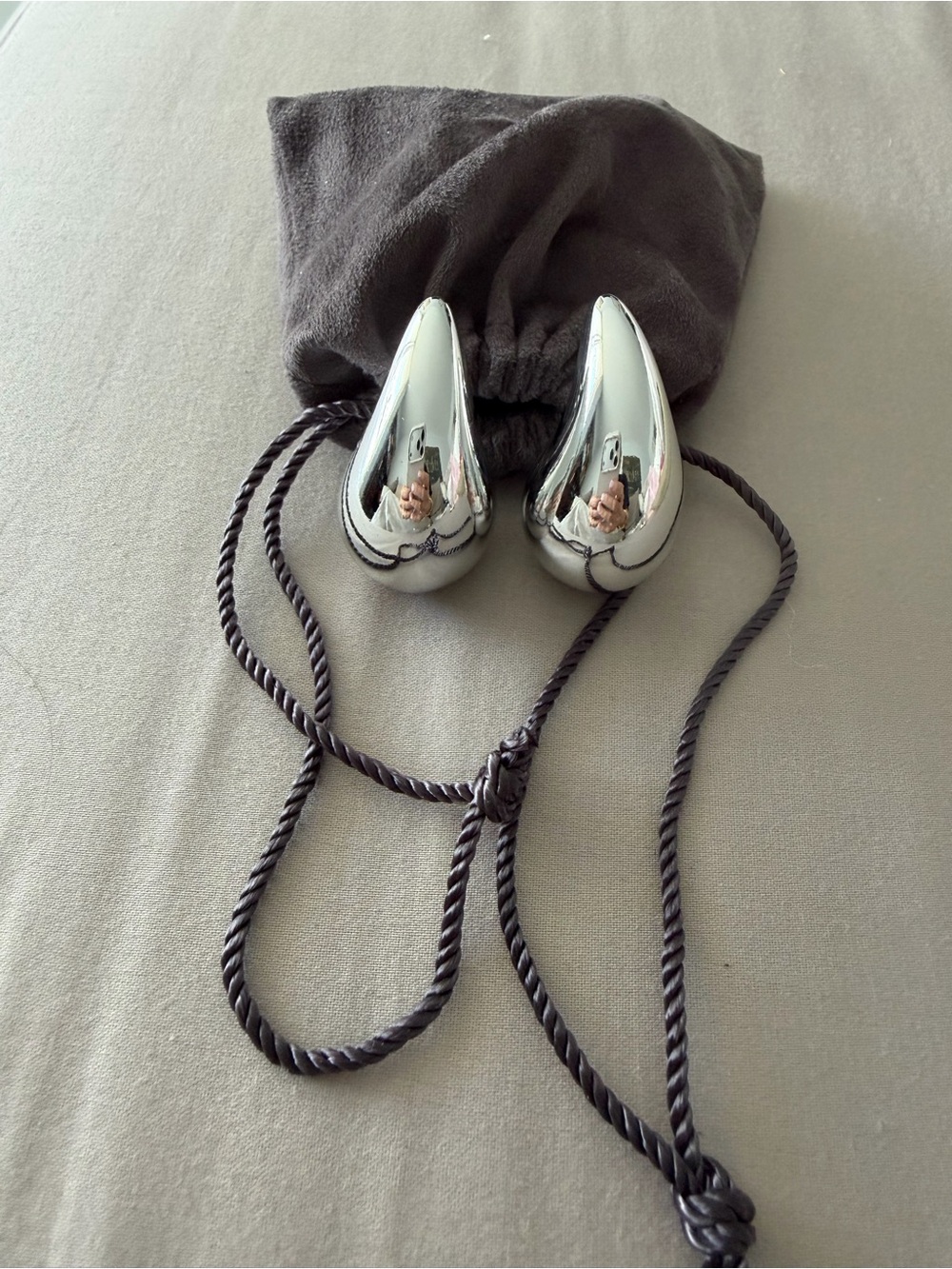 Women's Statement Metallic Silver Wave Earrings,  with Drawstring Pouch